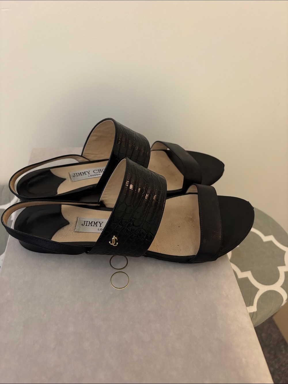 Jimmy Choo Black Croc-Embossed Leather Slingback Sandals - Picture 2 of 8